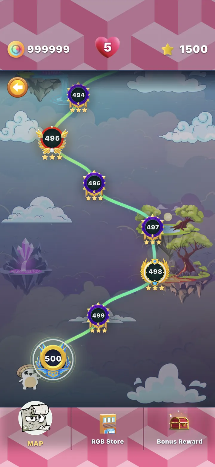 Arcade progression map with connected levels
