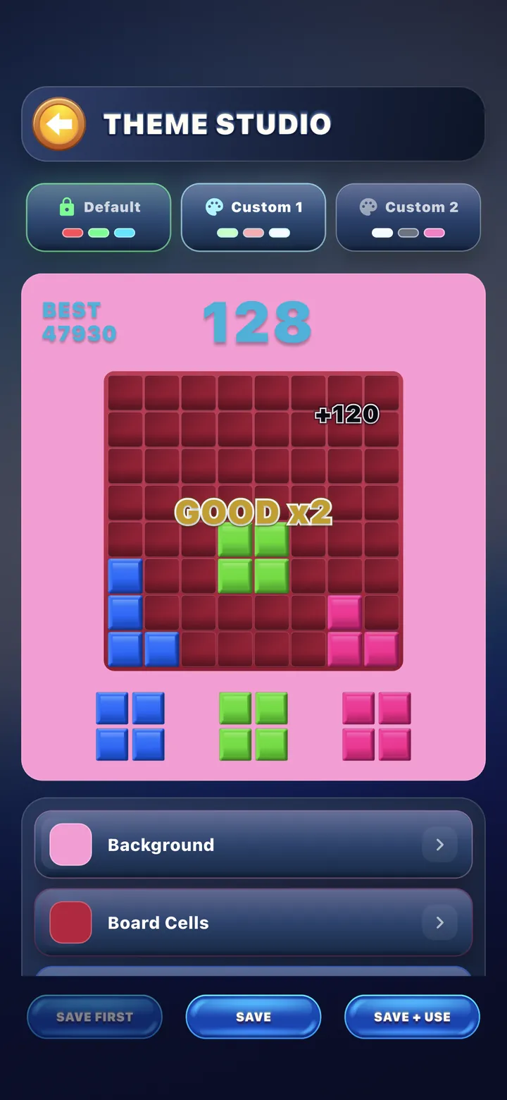 Theme Studio with custom board colors